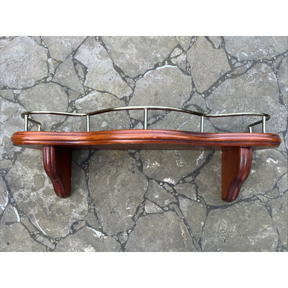 HOMCO Vintage Wood Wall Shelf 16" Brass Gallery Rail Plate Groove Traditional